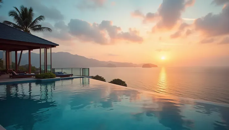 Infinity pool overlooking the sea at sunset