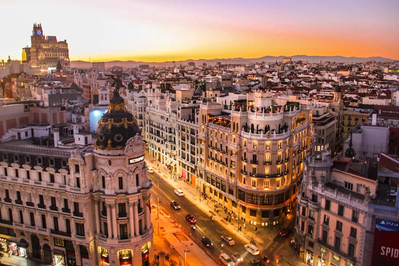 Iberian city rooftops at sunset